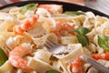 Fettuccini pasta in cream sauce with shrimp macro. Horizontal Royalty Free Stock Photo