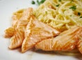 Fettuccini pasta with salmon Royalty Free Stock Photo