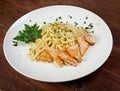Fettuccini pasta with salmon Royalty Free Stock Photo