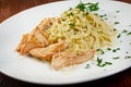 Fettuccini pasta with salmon Royalty Free Stock Photo