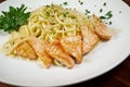 Fettuccini pasta with salmon Royalty Free Stock Photo