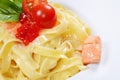 Fettuccini with salmon and creamy sauce Royalty Free Stock Photo