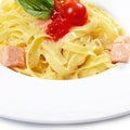 Fettuccini with salmon and creamy sauce Royalty Free Stock Photo