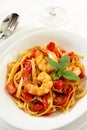 Fettucine or Pasta with tomato and prawn