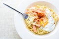 Fettucine with salmon, egg and parmesan cheese Royalty Free Stock Photo