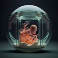 Fetus develops inside an artificial uterus, baby in the womb, nurture embryo through placenta and ambilical cord, future science