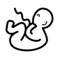 Fetus vector icon. Black and white baby illustration. Outline linear icon.