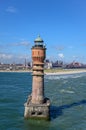 Feu de Saint Pol hides pier at entrance of port, Dunkerque, France