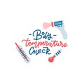 Fever check print with hand drawn lettering. Body temperature check required sign during Covid-19 Outbreak. Sign for temperature Royalty Free Stock Photo
