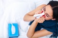 Fever And Cold. Portrait Of Beautiful Woman Caught Flu, Having H Royalty Free Stock Photo