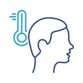 Fever Heat, High Temperature Icon. Body Temperature, Fever Symptom, Thermometer Linear Icon. Flu, Virus, Cold