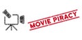 Fever Mosaic Camcorder Icon and Scratched Movie Piracy Stamp with Lines