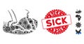 Contagion Collage Sick Flea Icon with Scratched Round Sick Seal