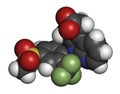 Fevipiprant asthma drug molecule. 3D rendering. Atoms are represented as spheres with conventional color coding: hydrogen (white Royalty Free Stock Photo