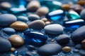 a few beautiful pebbles glisten with a soft light deep blue sea spark Royalty Free Stock Photo