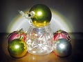 Christmas composition,tree balls in a glass with christmas light