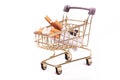 a few cigarettes. they are packed in a toy cart. on a white background. close-up Royalty Free Stock Photo