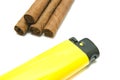 Few cigars and yellow lighter
