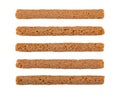 Few crusty sticks with filling isolated on white background. Top view