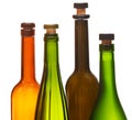 Few empty closed wine bottles close up