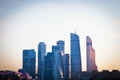 Few glass skyscrapers in spring evening