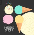 Few ice cream scoops on a dark background