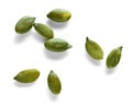 peeled pumpkin seeds close-up on white background