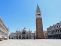 few people in the deserted Square of Saint Mark in Venice during Royalty Free Stock Photo