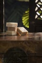 of few pieces of soap on natural background