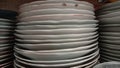 A few piles of irregular plates