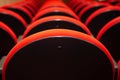 A few rows of red armchairs in an empty theater. Royalty Free Stock Photo