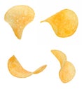 A few slices of crispy chips from different sides. White isolated background.
