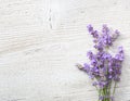 Few sprigs of lavender on an old wooden background Royalty Free Stock Photo