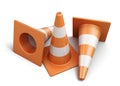 Few traffic cones isolated on a white background. 3d render imag Royalty Free Stock Photo