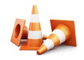 Few traffic cones on a white background. 3d render image Royalty Free Stock Photo