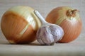 Garlic and bulbs on a light background