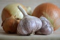 Garlic and bulbs on a light background