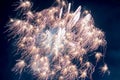 A few volleys of festive fireworks in the night sky, red-yellow. Royalty Free Stock Photo