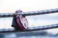 Few wedding locks hanging on a handrail. Royalty Free Stock Photo