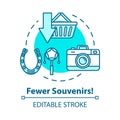 Fewer souvenirs concept icon. Money saving travel, budget tourism idea thin line illustration. Abstention from purchases