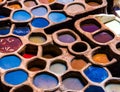 Fez is also famous for its old leather Tanneries. Old tanks of the Fez`s tanneries with color paint for leather, Morocco, Africa.