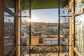 Fez medina seen through decorated in arabic style window, Morocco, North africa