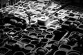 Fez, Morocco ancient leather tannery with people working Royalty Free Stock Photo