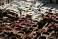 Fez, Morocco ancient leather tannery with people working Royalty Free Stock Photo