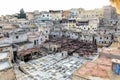 Fez, Morocco - April 22, 2013: Leather tanneris of Fes el Bali. Royalty Free Stock Photo