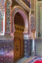 FEZ, MOROCCO - JUNE 02, 2017: One of the doors of the mausoleum of Moulay Idris II with the tomb of Idris II, who ruled Morocco