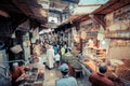 FEZ, MOROCCO, JUNE 2016: traditional shop in the old market. Street vendor in the old medina Royalty Free Stock Photo