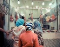 FEZ, MOROCCO, JUNE 2016: traditional shop in the old market. Street vendor in the old medina Royalty Free Stock Photo