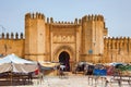 FEZ, MOROCCO - JUNE 02, 2017: View of the historical Bab Chorfa gate in Fez. The gate and entrance of the Kasbah An-Nouar Filali