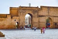 FEZ, MOROCCO - JUNE 02, 2017: View of the old medieval gate in Fez. Near the Place Bou Jeloud square